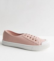 New Look Pink Leather-Look Lace Front Trainers